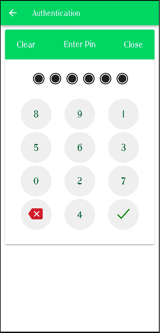 Figure 17 - Entering 6 digit PIN